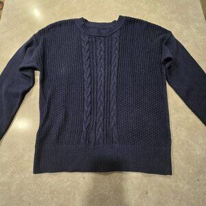 Women's Cable Knit Design Crew Neck Long Sleeves Sweater - Navy - Sz Large
